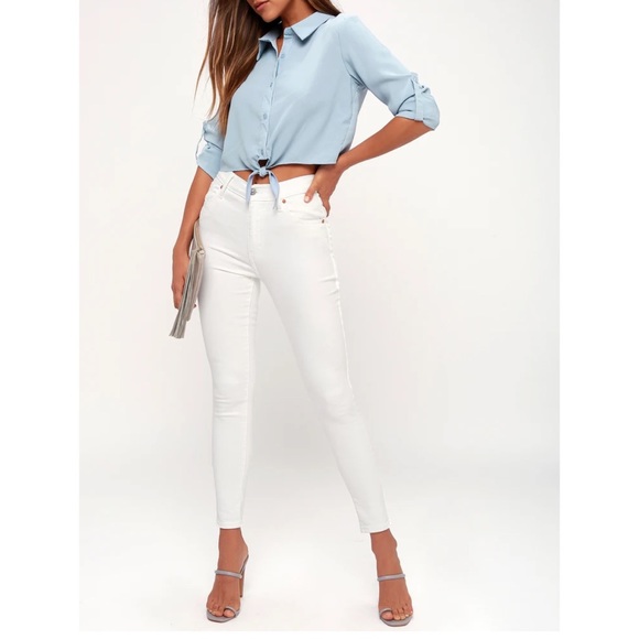 Light Blue Long Sleeve ButtonUp Tie-Front Crop Top - Picture 5 of 6